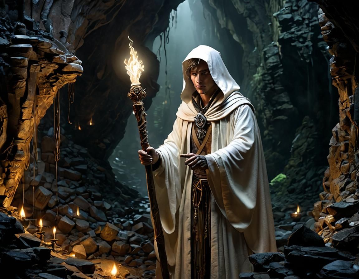 Elf Sorcerer in Abandoned Mine, Digital Art