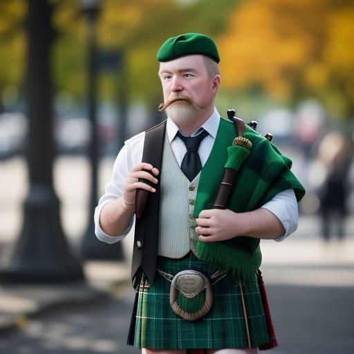 Irishman in Kilt Playing Bagpipes, Professional Photo