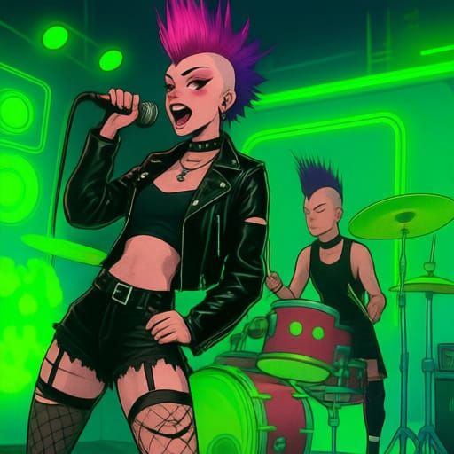 Punk Rocker with Pink Mohawk Singing Live