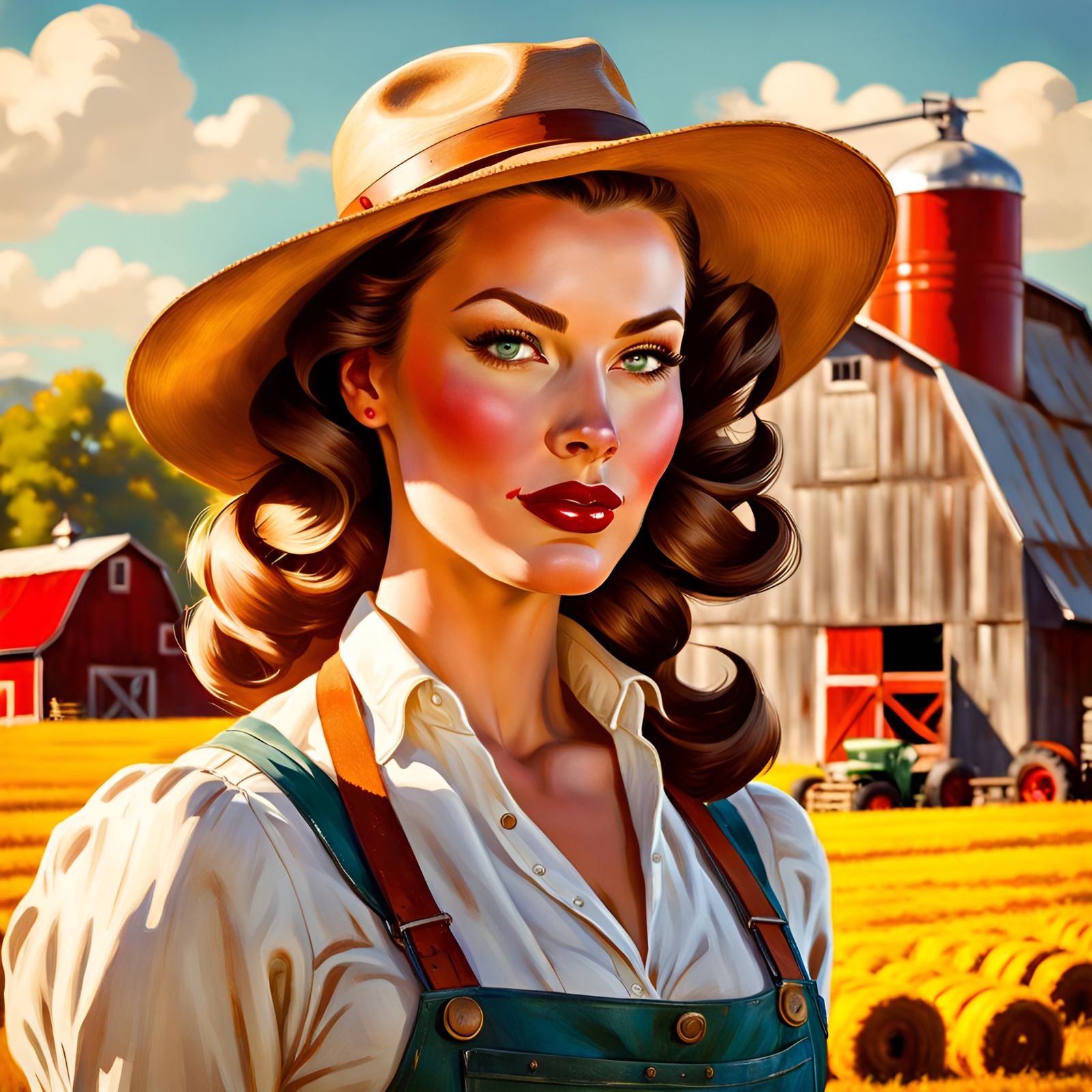 Farm Girl Portrait in Pin-Up Style