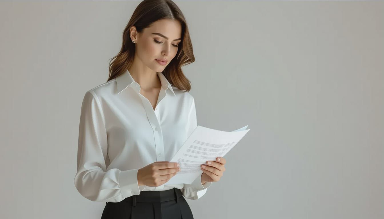 Businesswoman Reading Document in Soft Studio Light