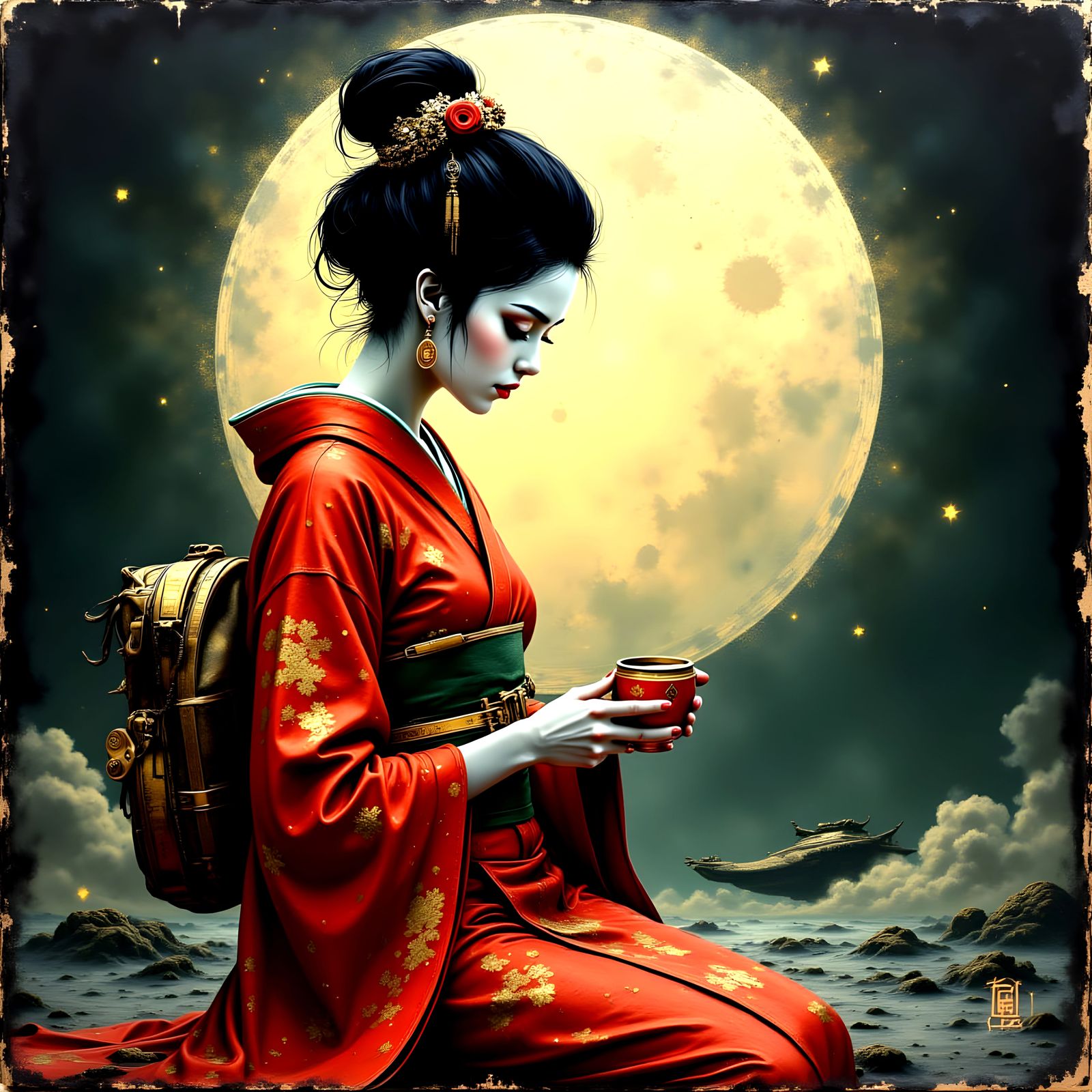 Geisha in Moonlit Glory