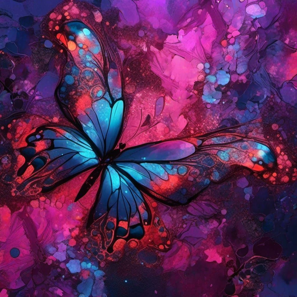 Neon Butterfly in Detailed Matte Painting Style