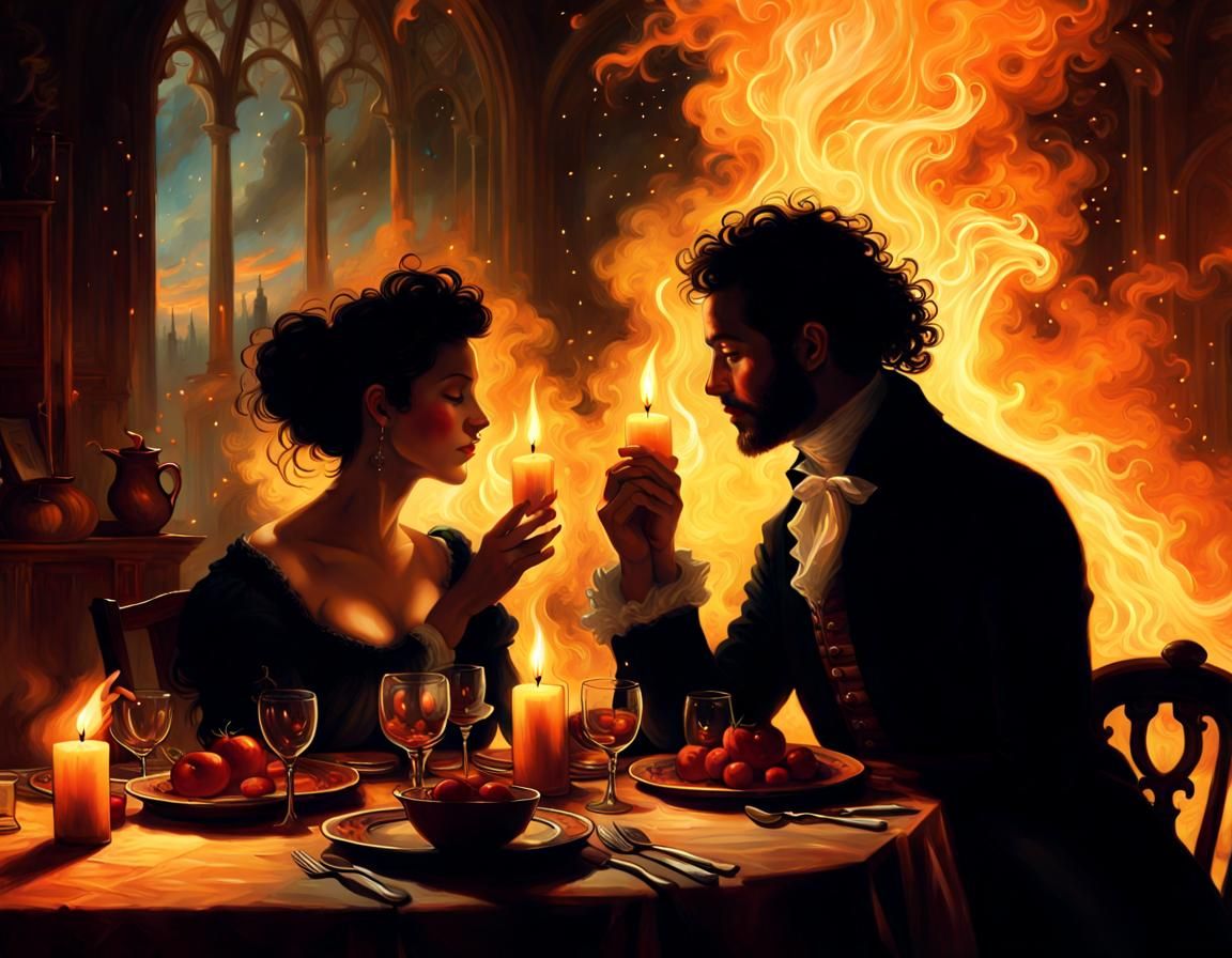 Romantic Supper Ablaze: Gothic Fantasy in Oil