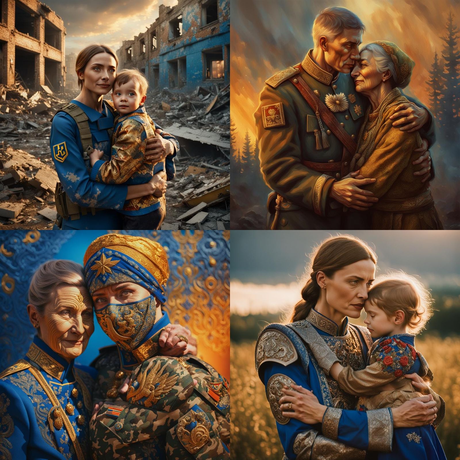 Ukrainian Soldier and Mother Embrace: Detailed Matte Paintin...