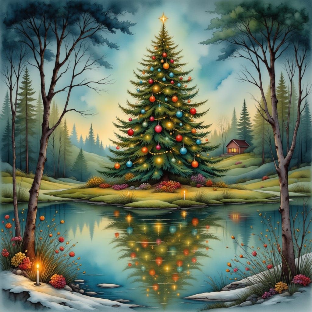 Each year the Jones family prepares a magnificent Christmas tree down by the pond.