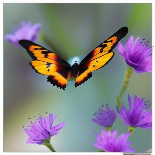 Majestic Butterfly in Dew-Kissed Meadow, Hyperrealistic Phot...