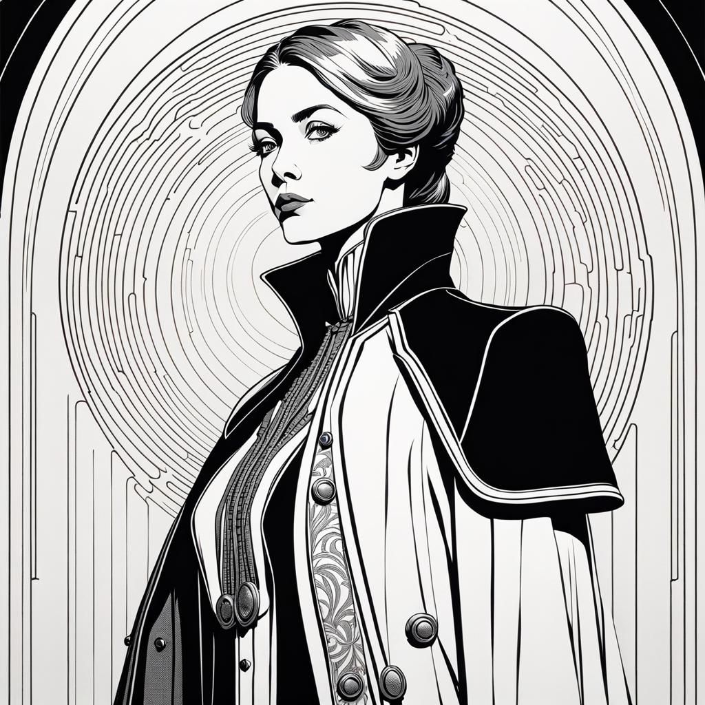Retro Sci-Fi Heroine in Line Art