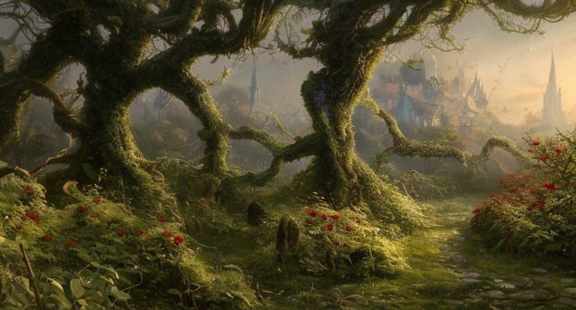 Fantasy Garden: Overgrown Landscape in Detailed Matte Painti...