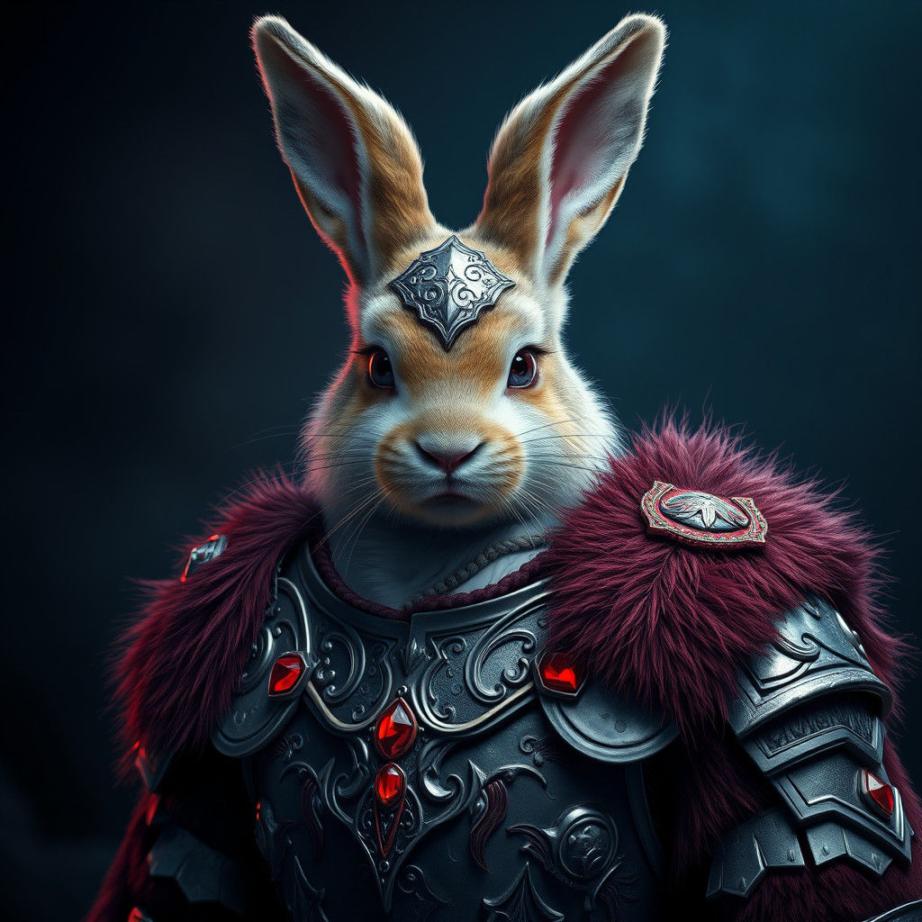 Armored Rabbit-Viking Portrait in Hyperrealistic Style
