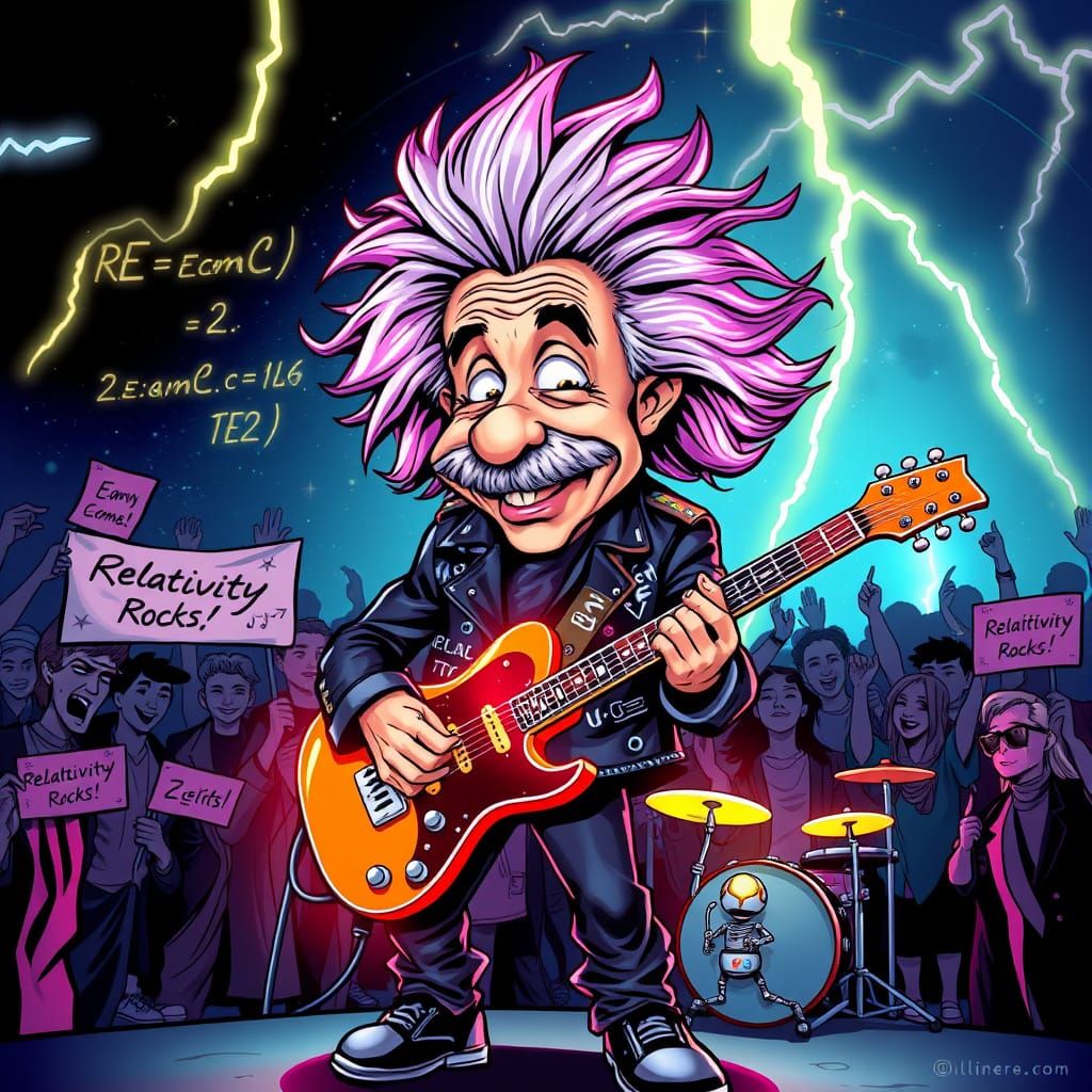 Albert Einstein as a Wild Rock Star with Guitar