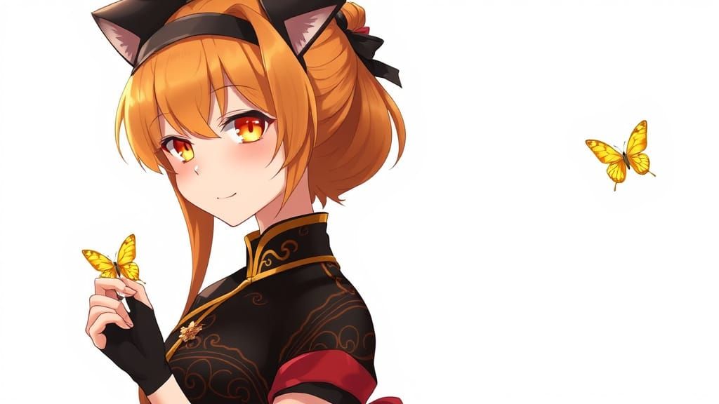 Elegant Manga-Inspired Girl with Butterfly