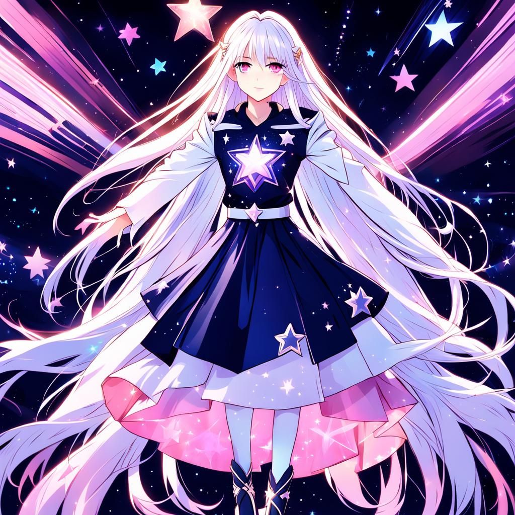 Magical Anime Girl Portrait with Glowing Stars
