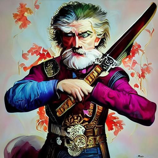 Red-Haired Samurai with Katana, Art Nouveau Style