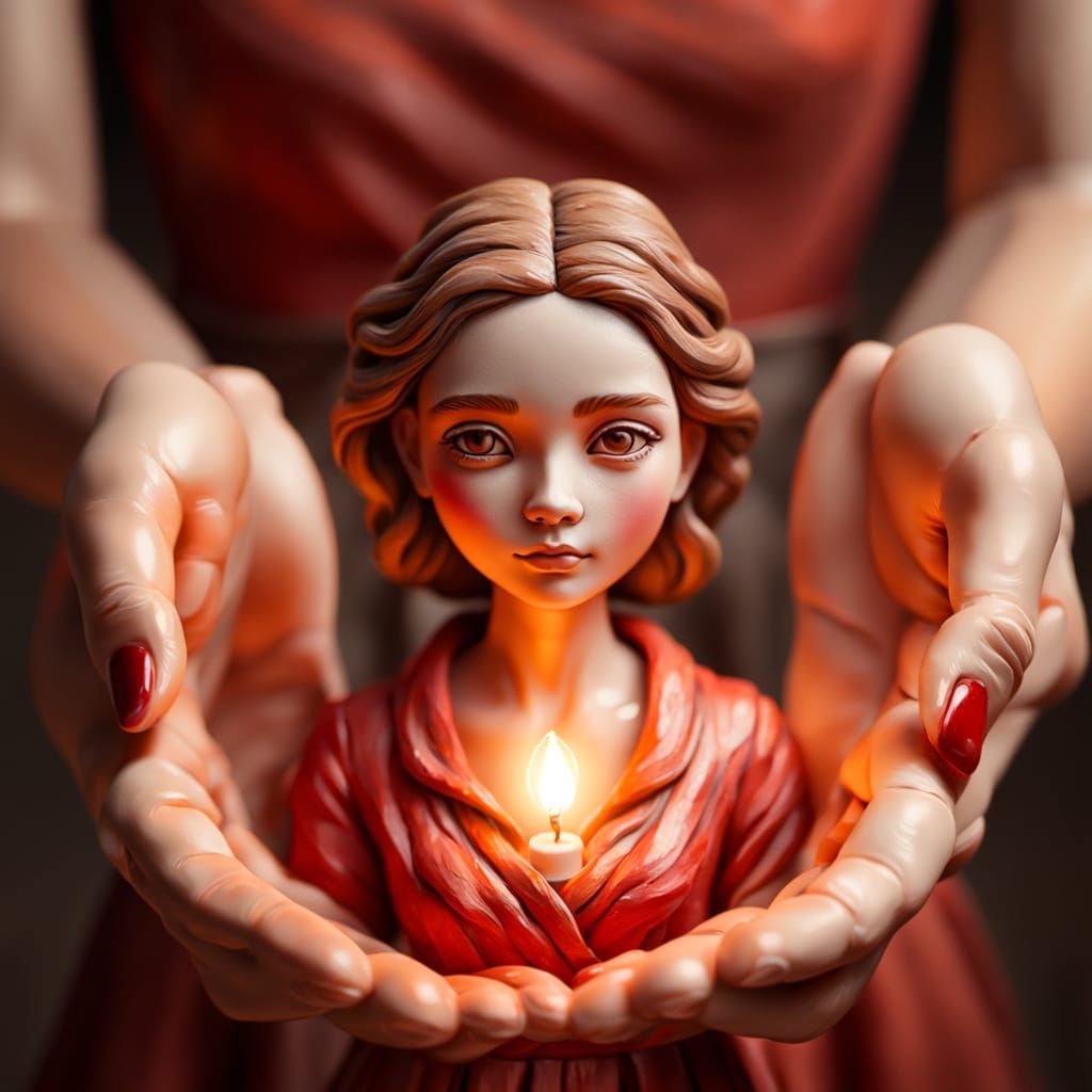 Clay Artist Shaping Miniature Figure as Oil Painting