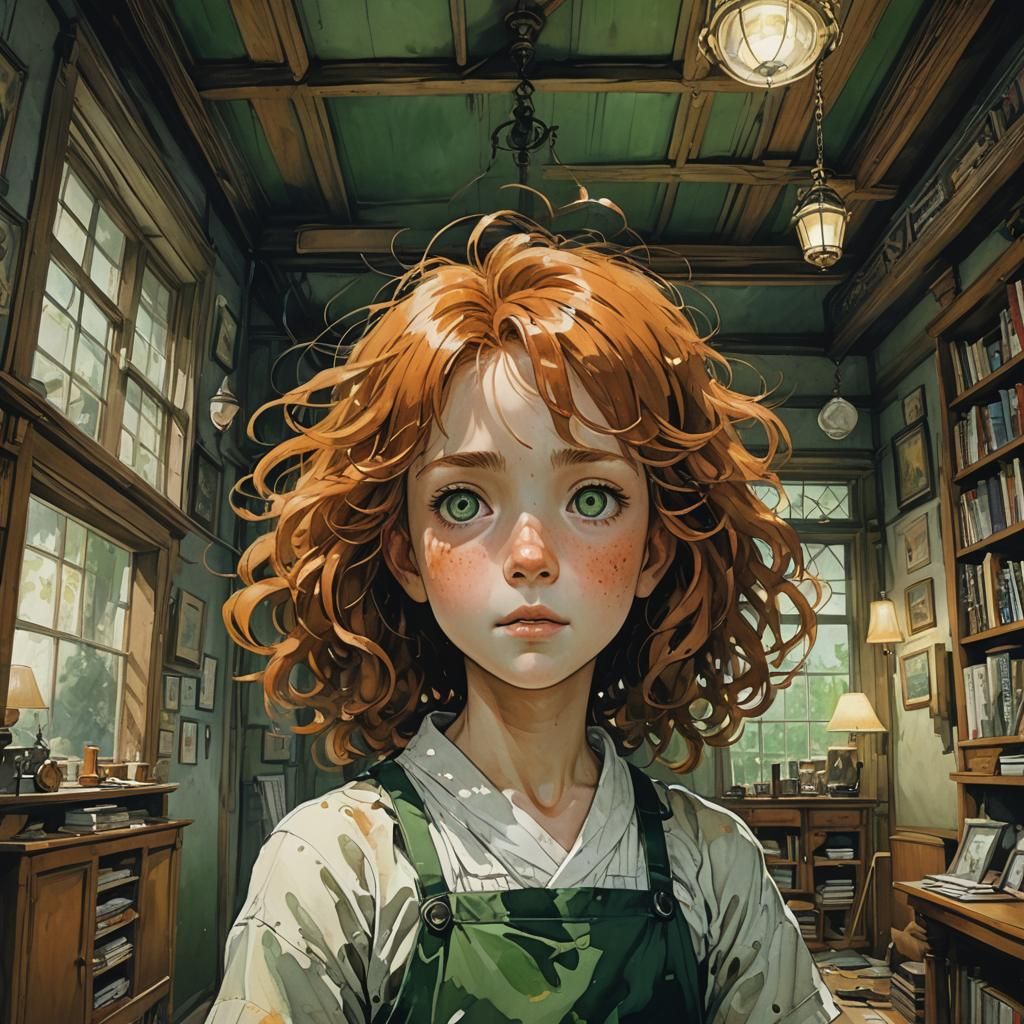 Haunted House: A Girl in Watercolor Style