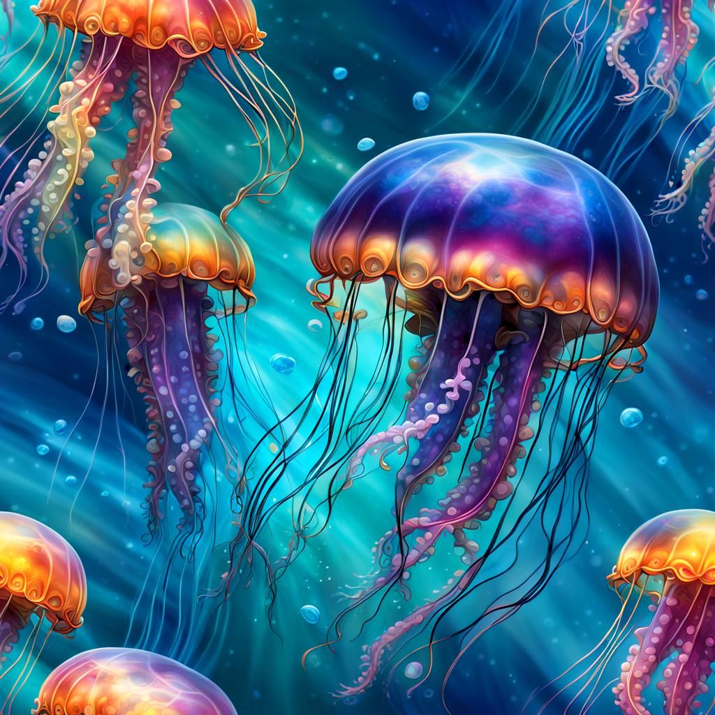 Bioluminescent Portuguese Man of War: Hyperrealistic Concept...