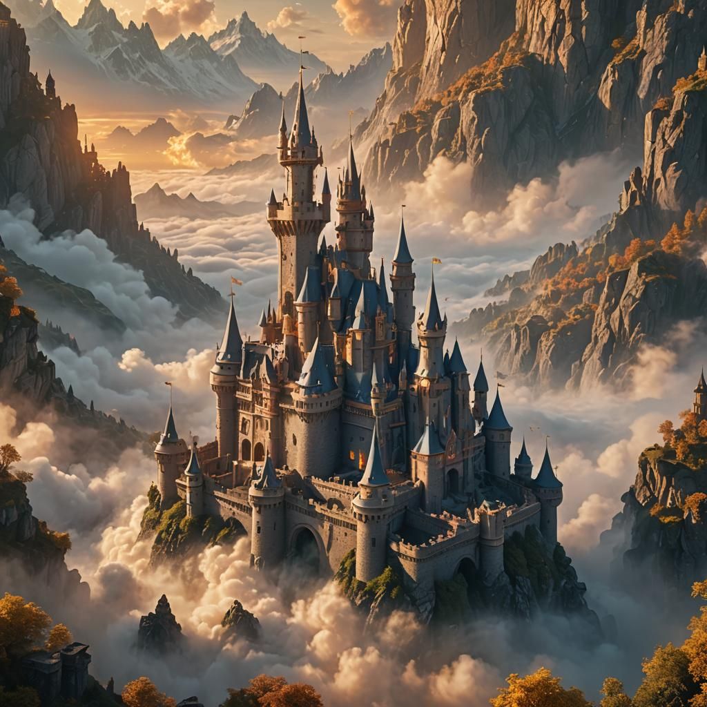 Majestic Castle on Cloud at Sunrise: Fantasy Concept Art