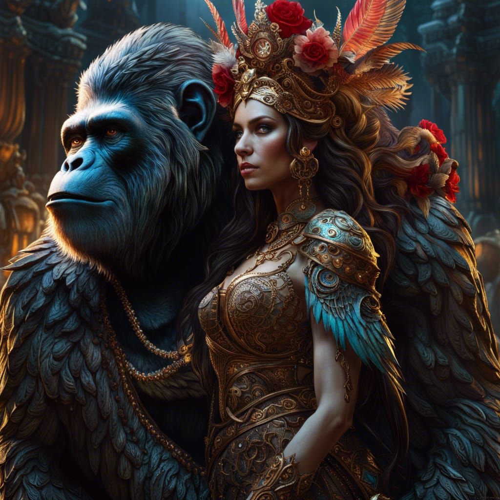 Lady and Ape King: Detailed Digital Painting