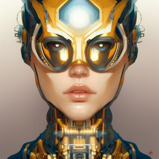 Mecha Cyborg Goddess Portrait in Hyperdetailed Style