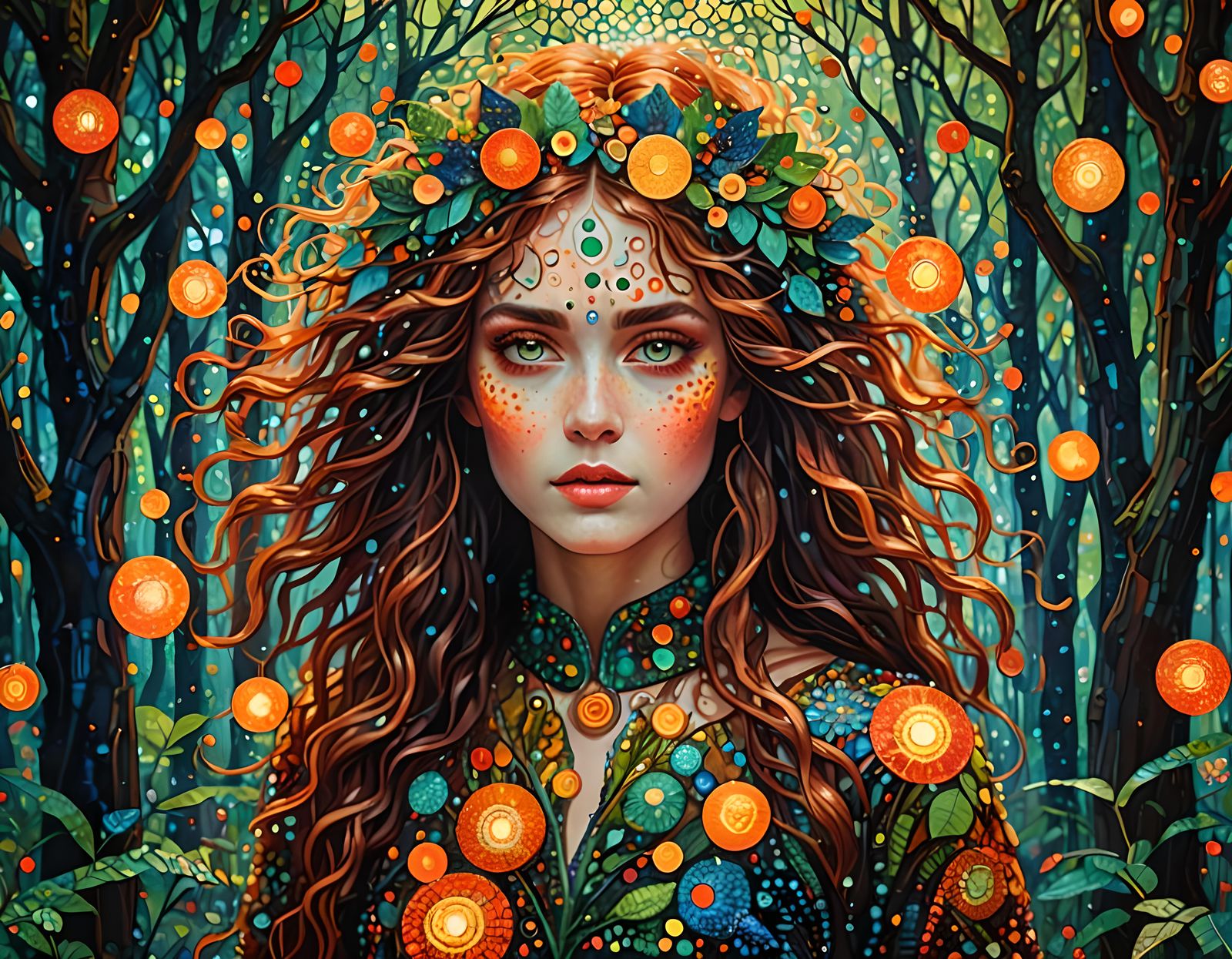 Woman in Enchanted Forest: Pointillism Kinetic Impressionism