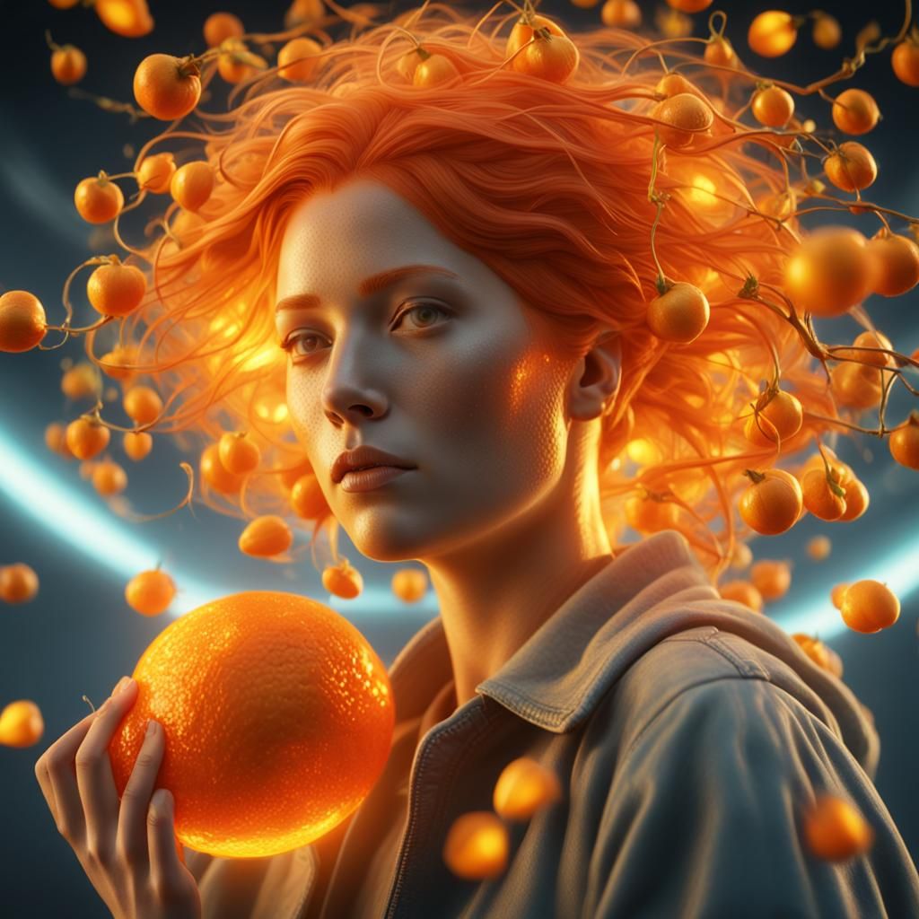 Woman with Orange Hair and Glowing Physalis