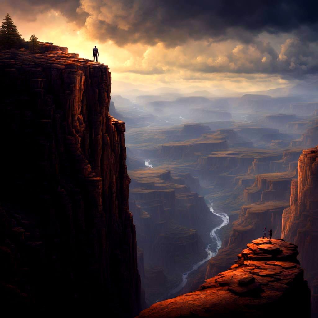 Dramatic Vertigo Art: Figure on Cliff Edge