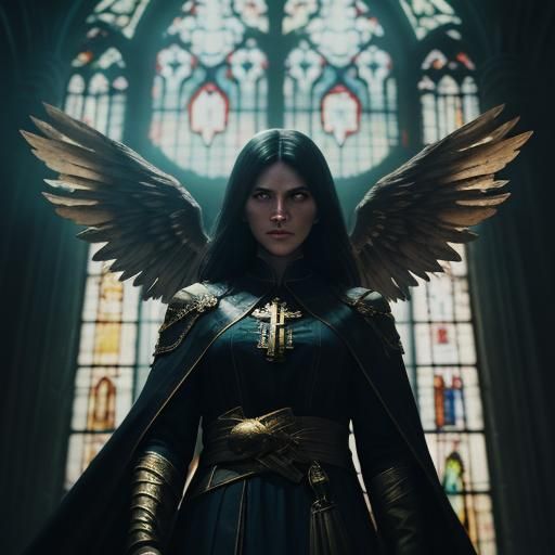 Fallen Angel in Abandoned Cathedral: Cinematic Still