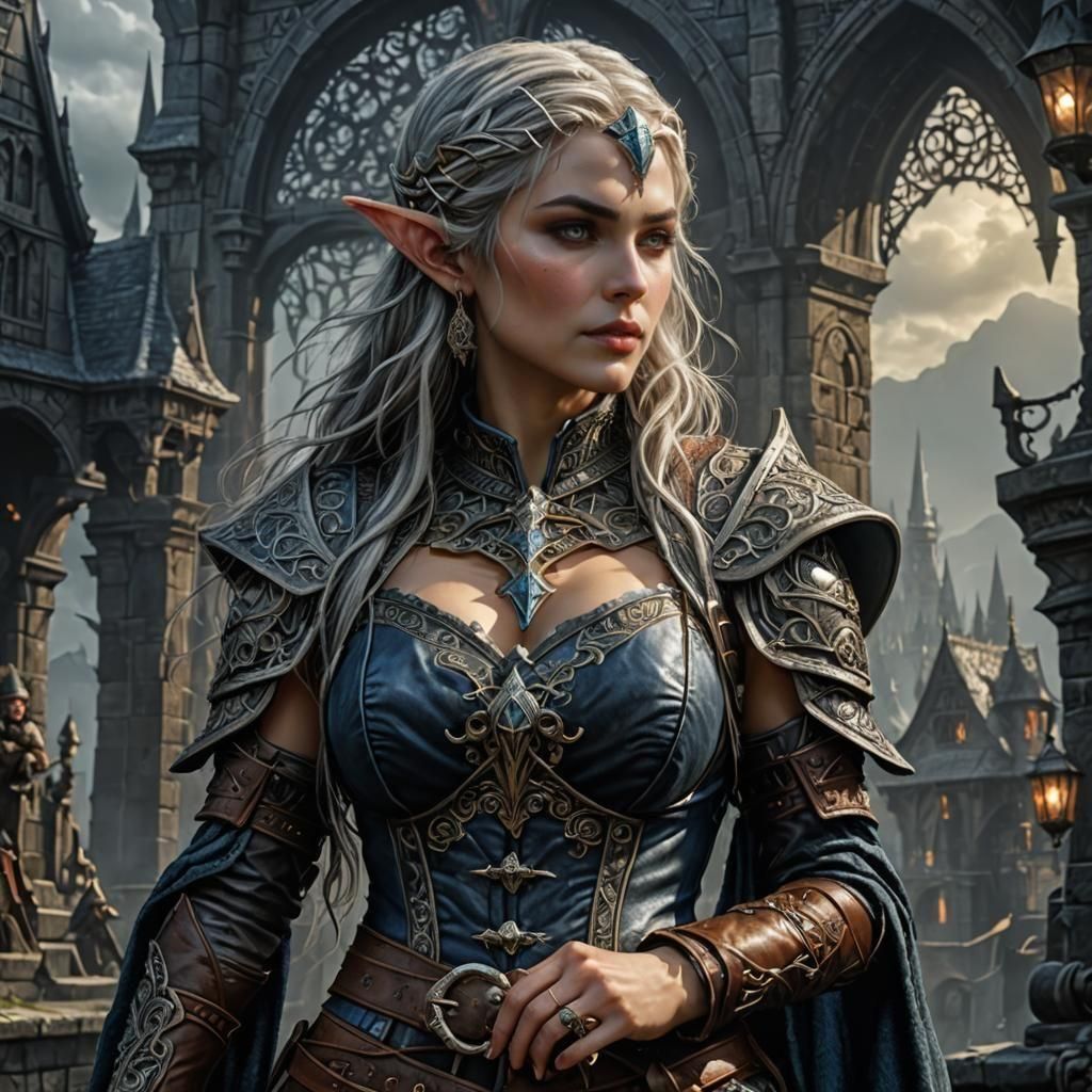 Fantasy Elf Warrior at Shrine in Eerie Forest