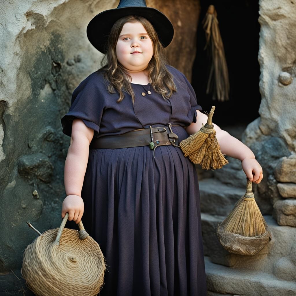 Obese Witch Girl Portrait with Bokeh