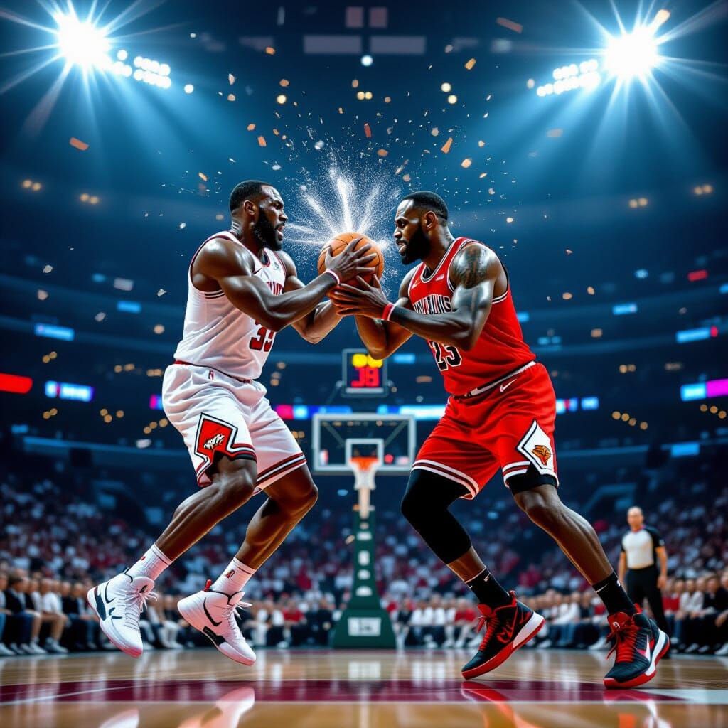 Jordan and LeBron Mid-Air Collision in Championship Game