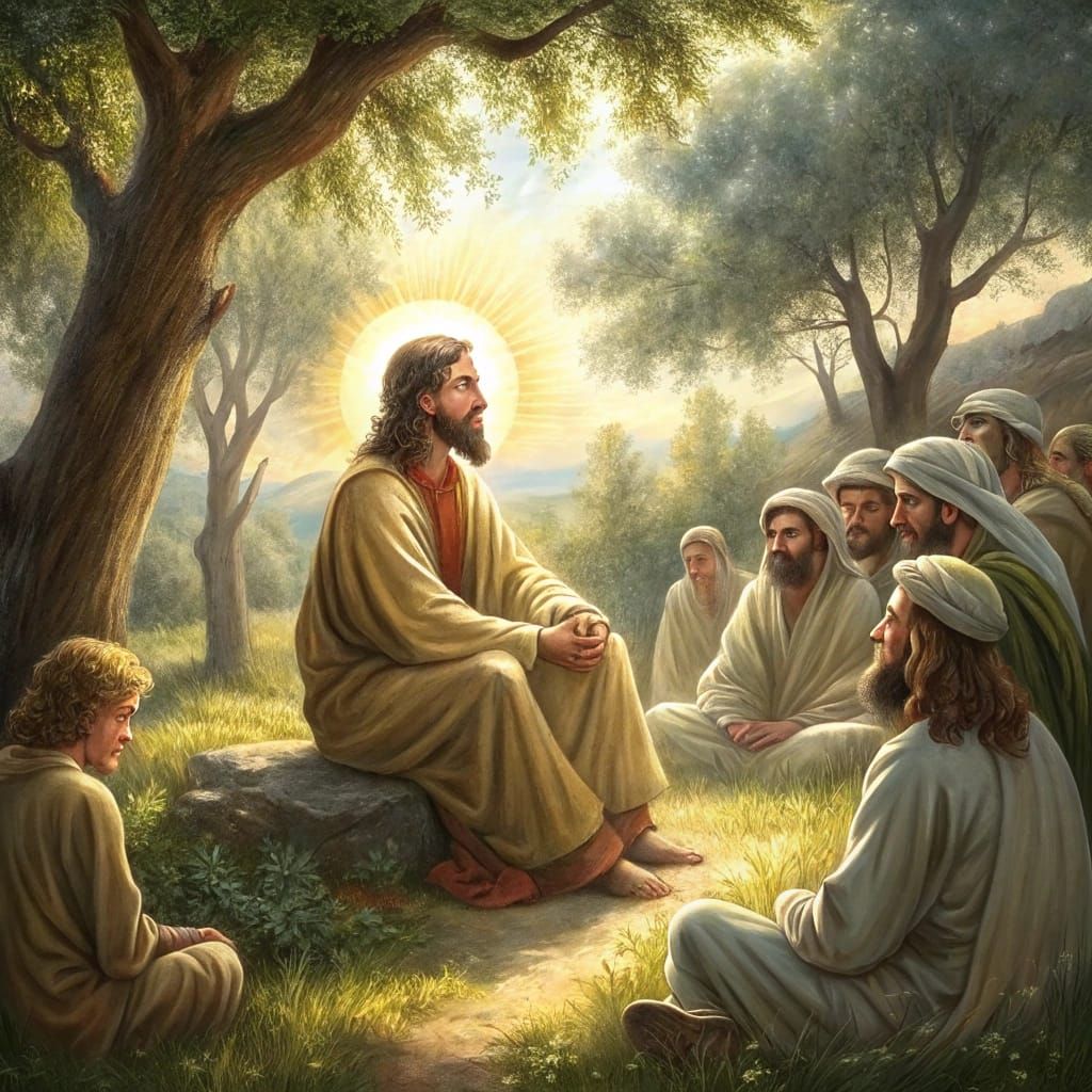 Jesus and Disciples in a Golden Jerusalem Landscape