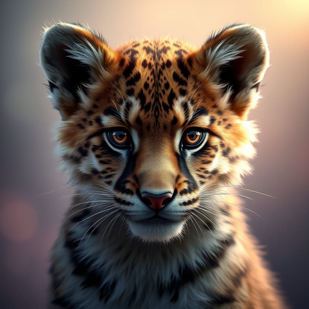 Majestic Cub Portrait in Vibrant Triadic Colors