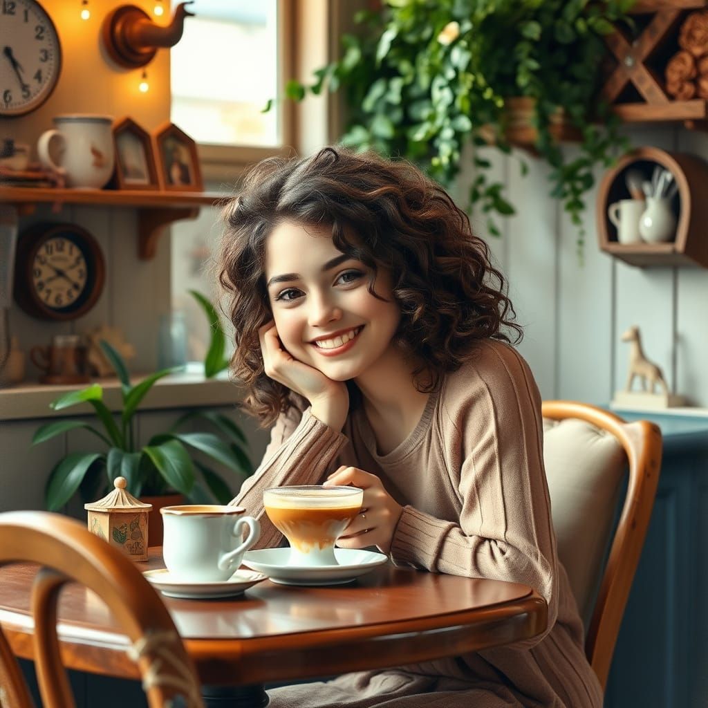 Charming Cafe Scene in Whimsical Watercolor Style