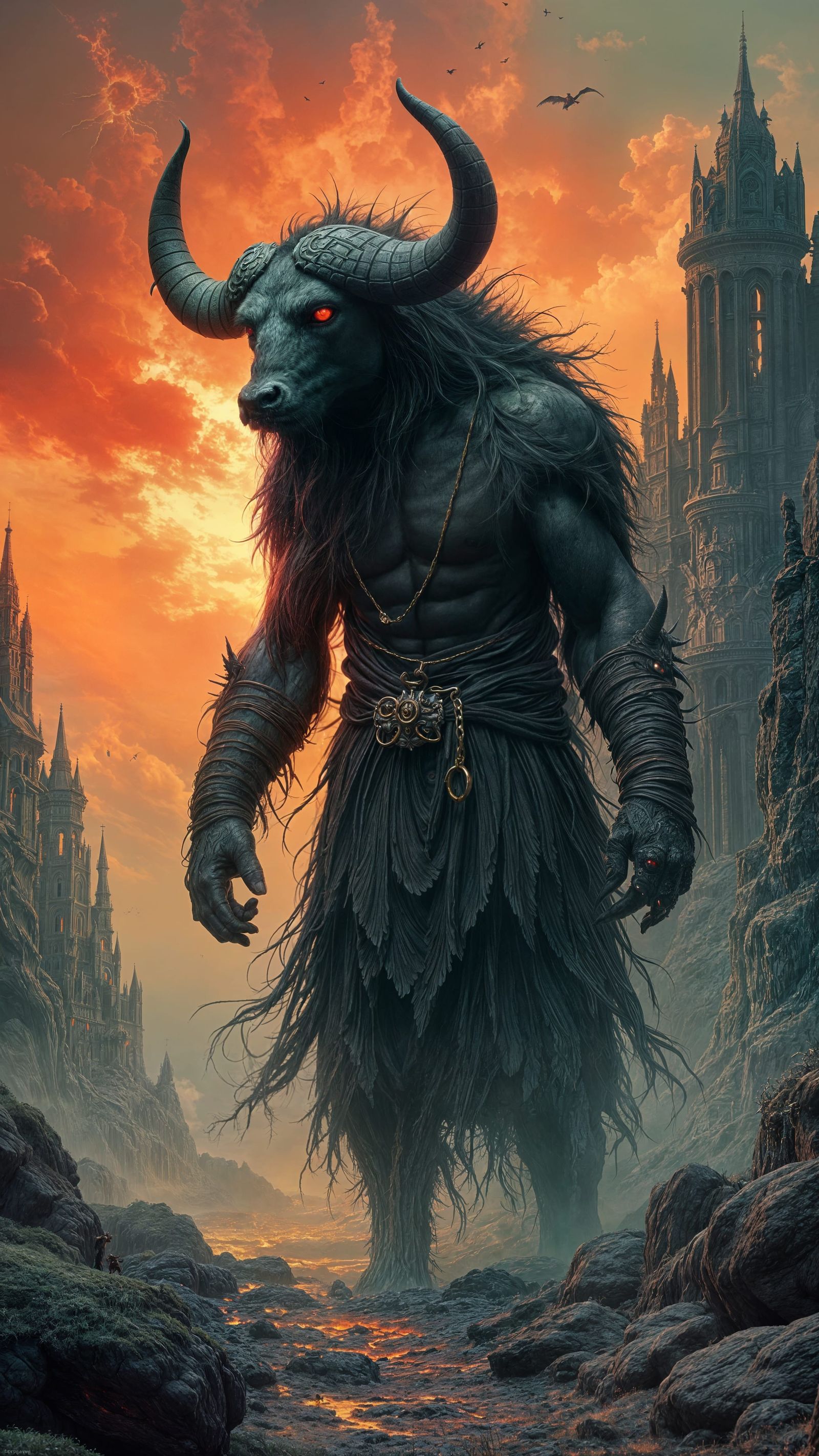 Dark Minotaur in Crimson Hellscape