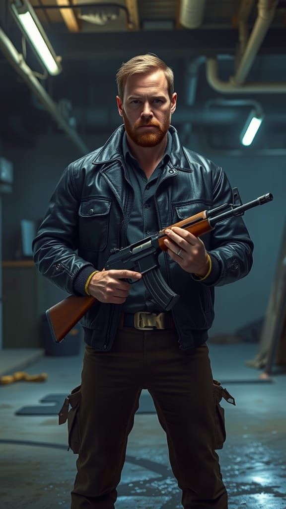 A man in a post-apocalyptic world, wearing a leather jacket ...