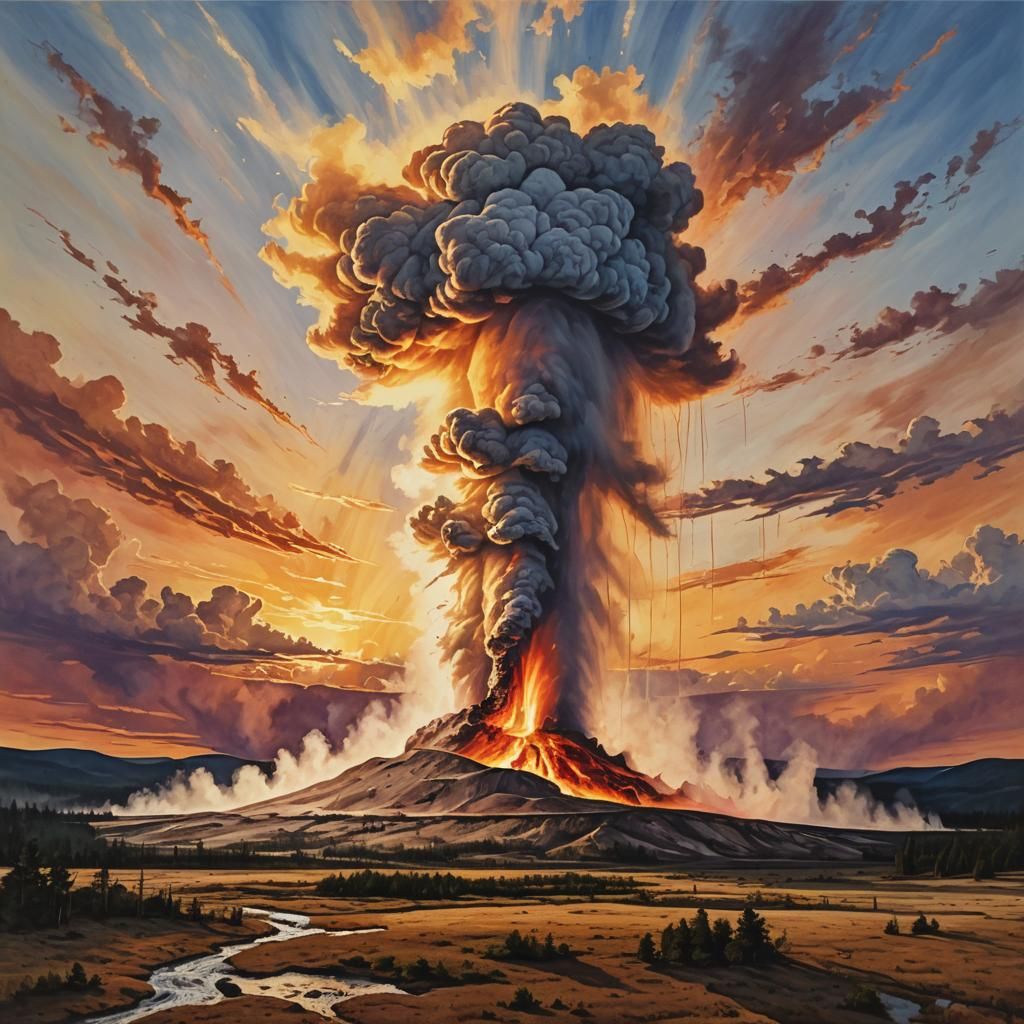 Old Faithful Eruption at Sunset: Abstract Art