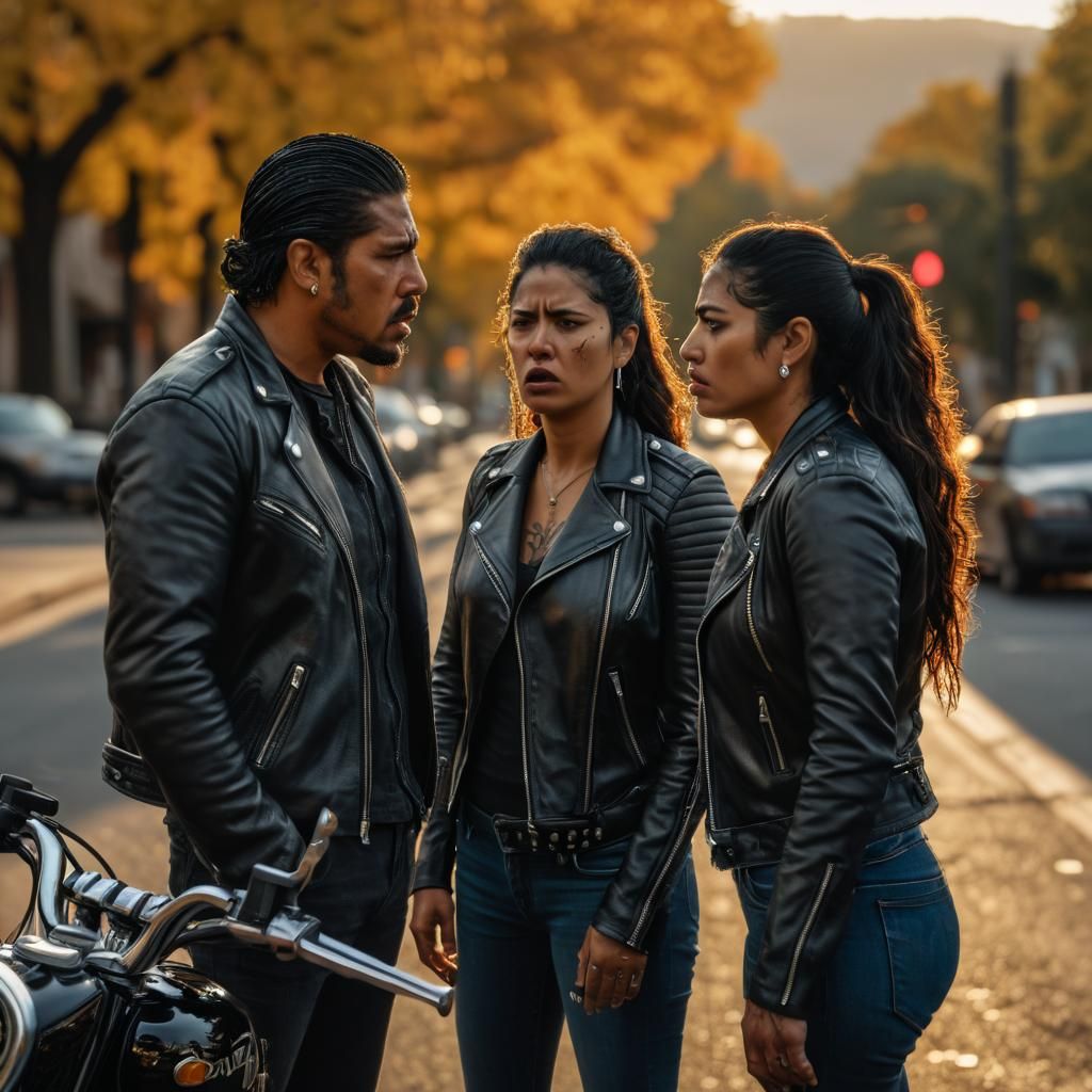 Emotional Latino Biker Couple Argument in Autumn