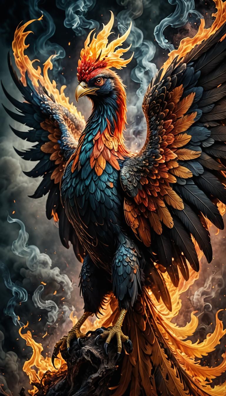 A Phoenix rising from smoke