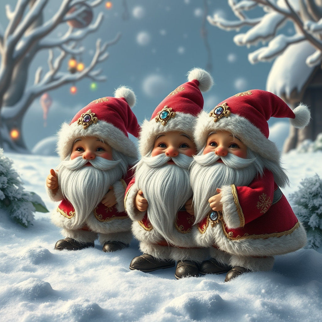 Gnomes in Santa Costumes in Fantasy Realm