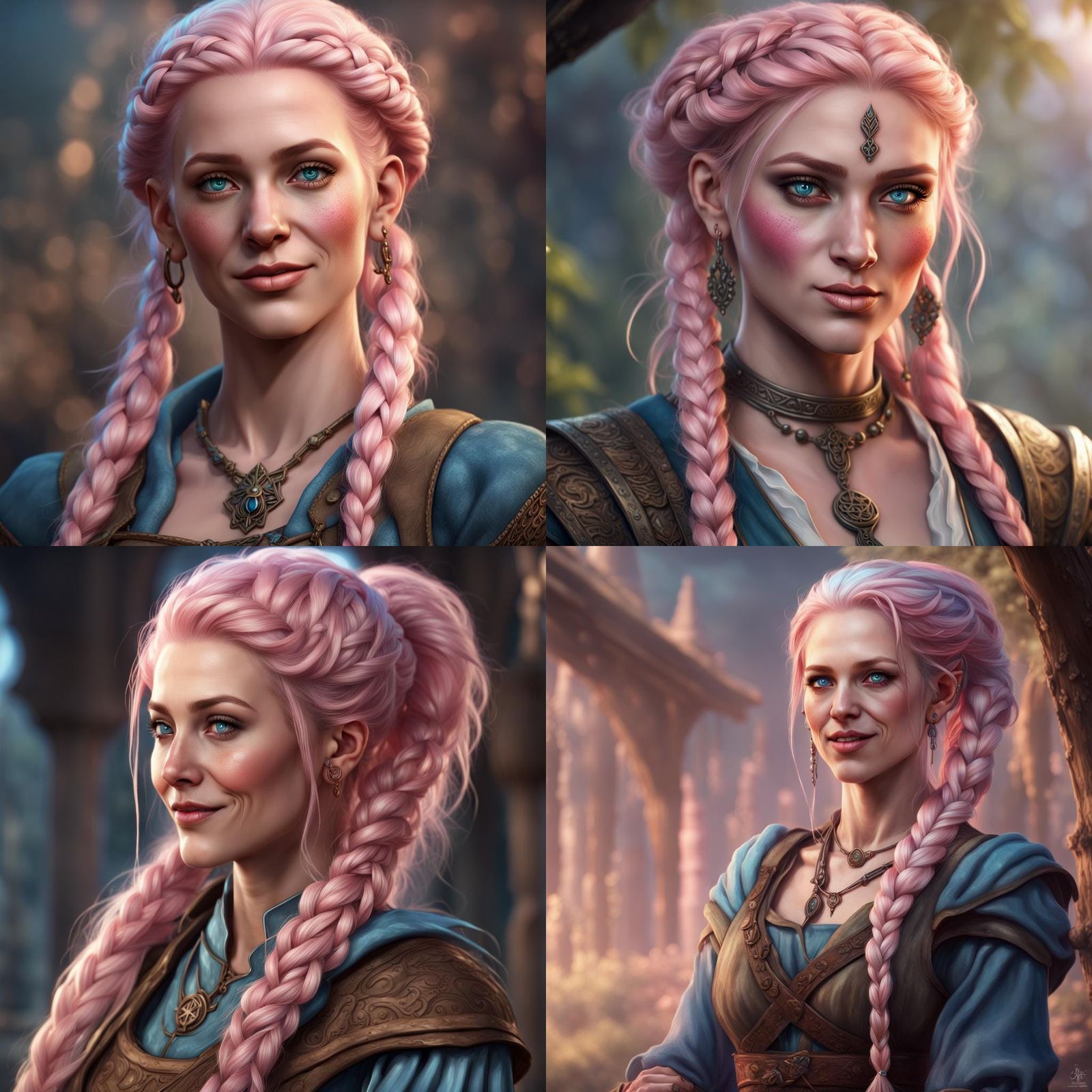 DnD Bard with Pink Hair, Fantasy Concept Art