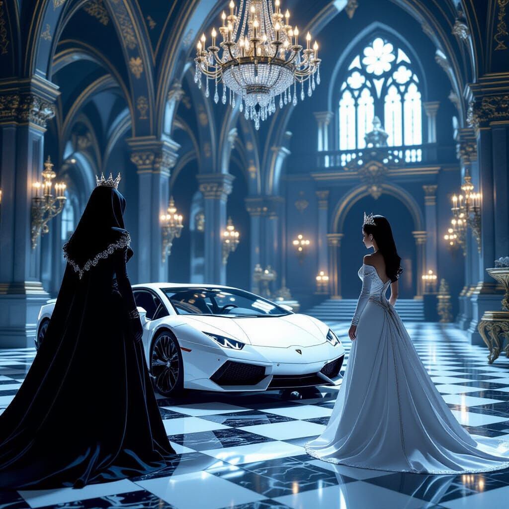 Evil Princess Steals Treasure Beside Lamborghini in Gothic C...