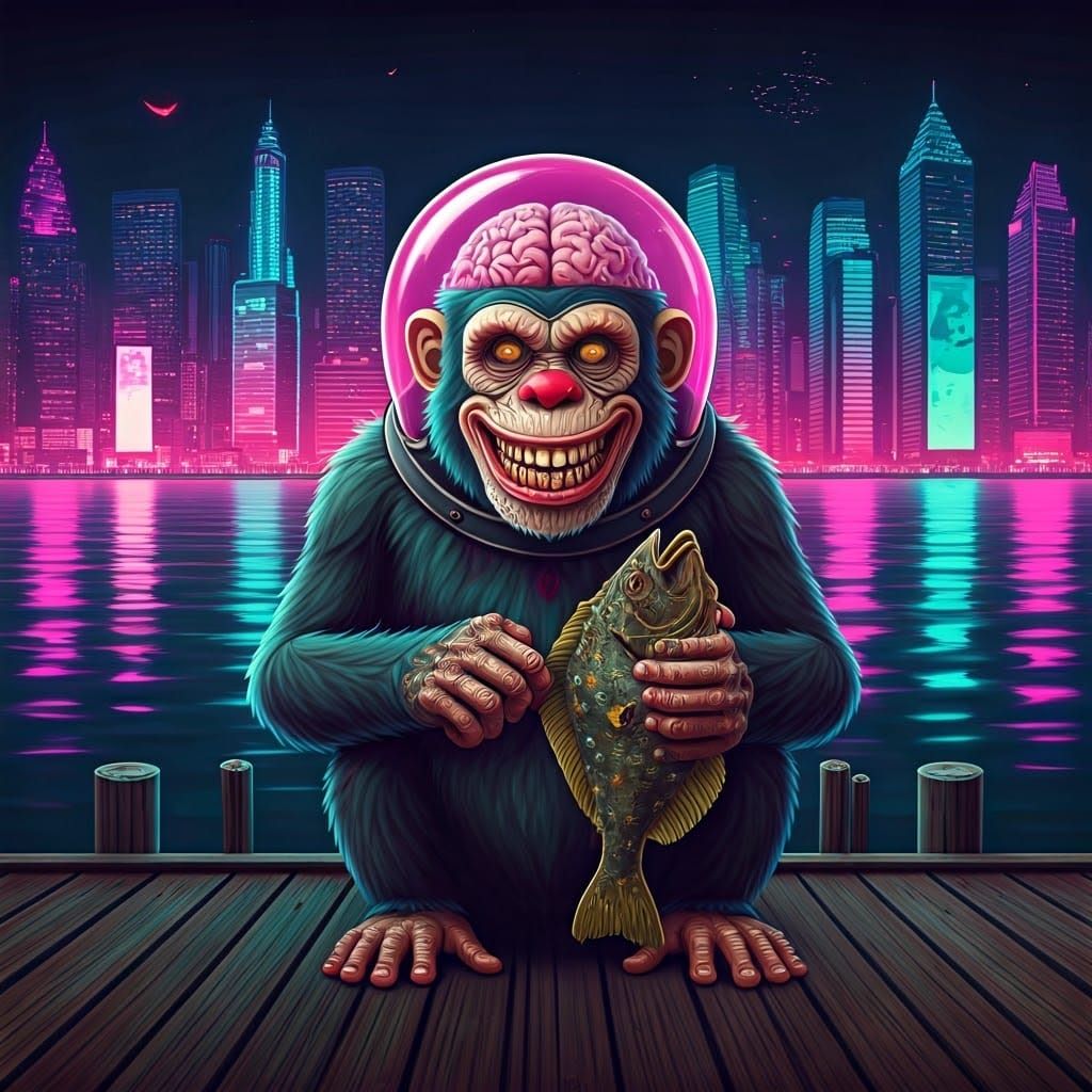 Neon-Lit Zombie Clown Horror in Triadic Color Scheme