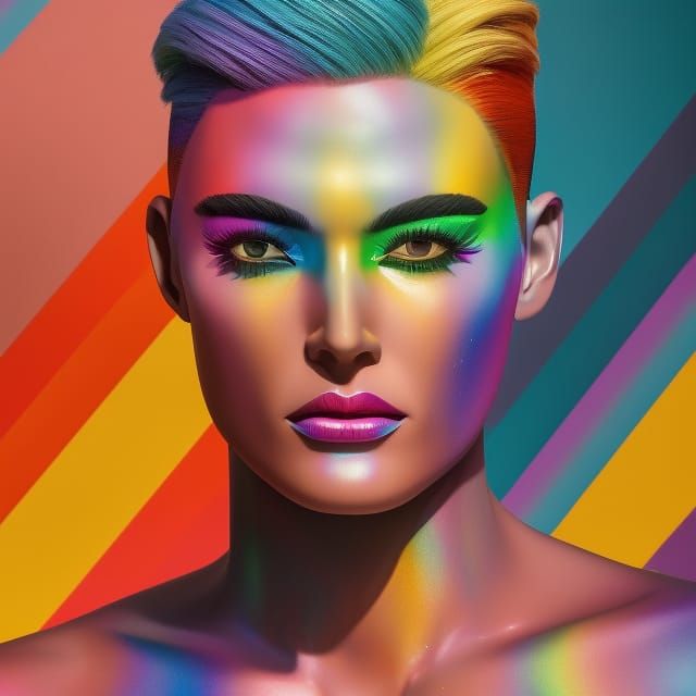 Rainbow Wonder Woman Portrait in Neon Fantasy Style