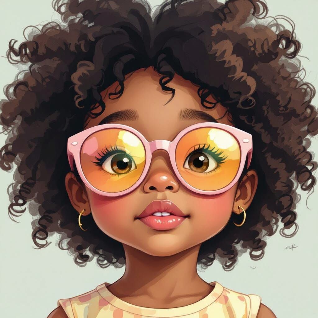 Cute Kid with Sunglasses in Pastel Illustration