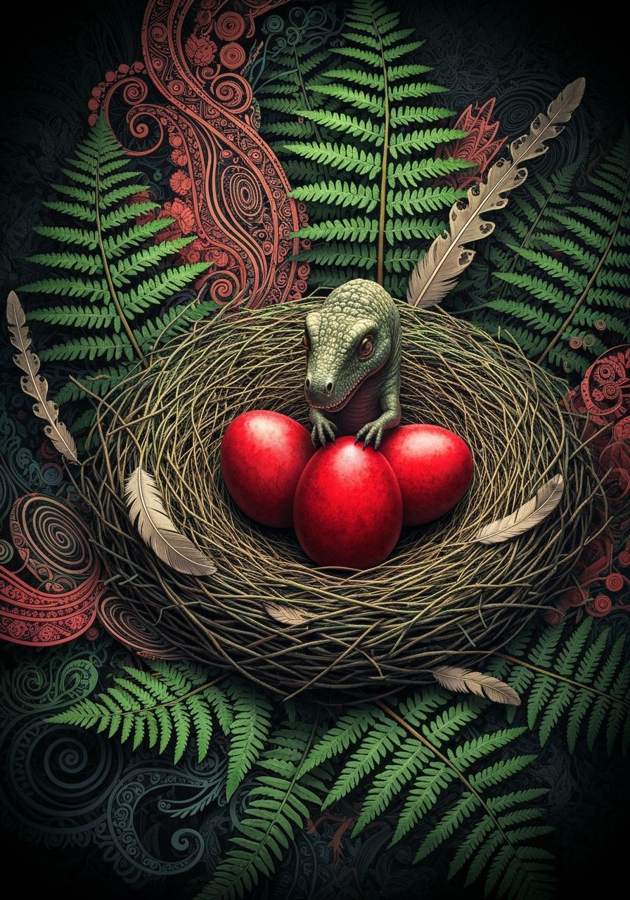 Jurassic Giraffe Dinosaurs Laying Eggs with Abstract Details