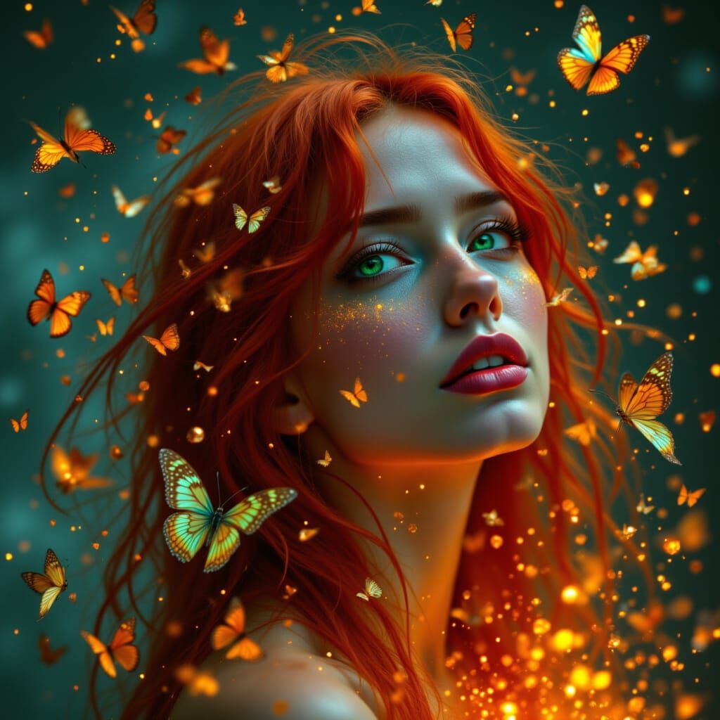 Alt Girl Portrait with Fiery Crystal Fragments