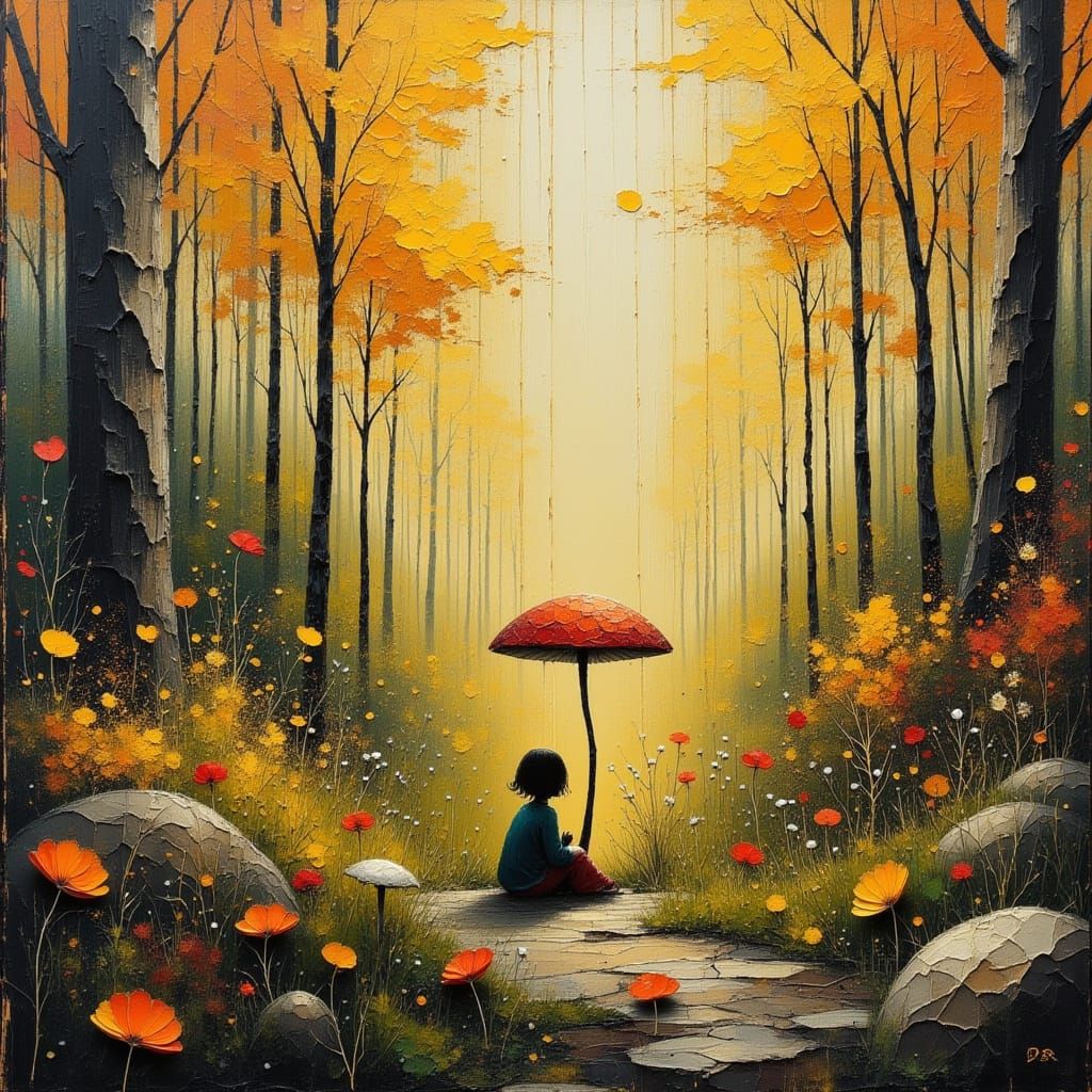 Enchanting Fairy on Toadstool in Autumn Wood