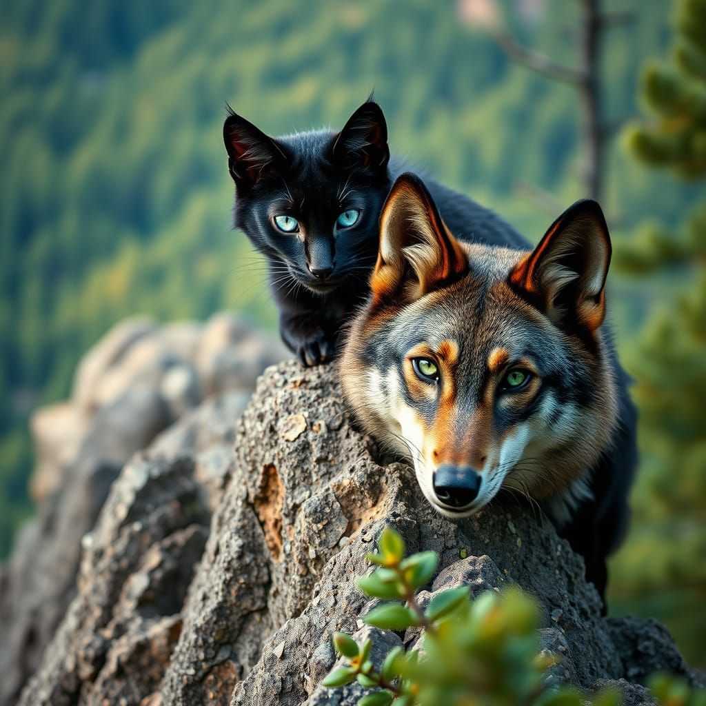Majestic Black Caracal Cat in Epic Mountain Landscape