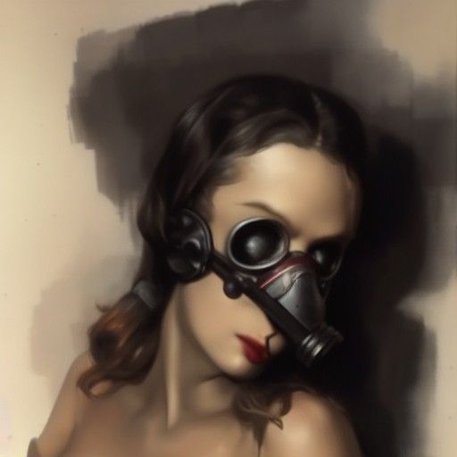 Seductive Woman in Gas Mask: Hyperdetailed Charcoal Art